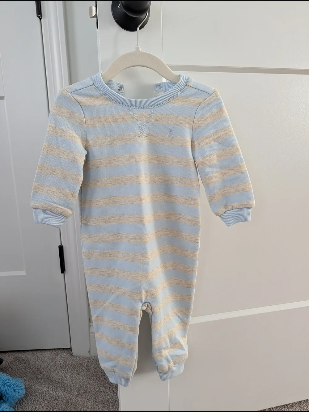 Polo by Ralph Lauren Baby Blue and Cream Striped Footie